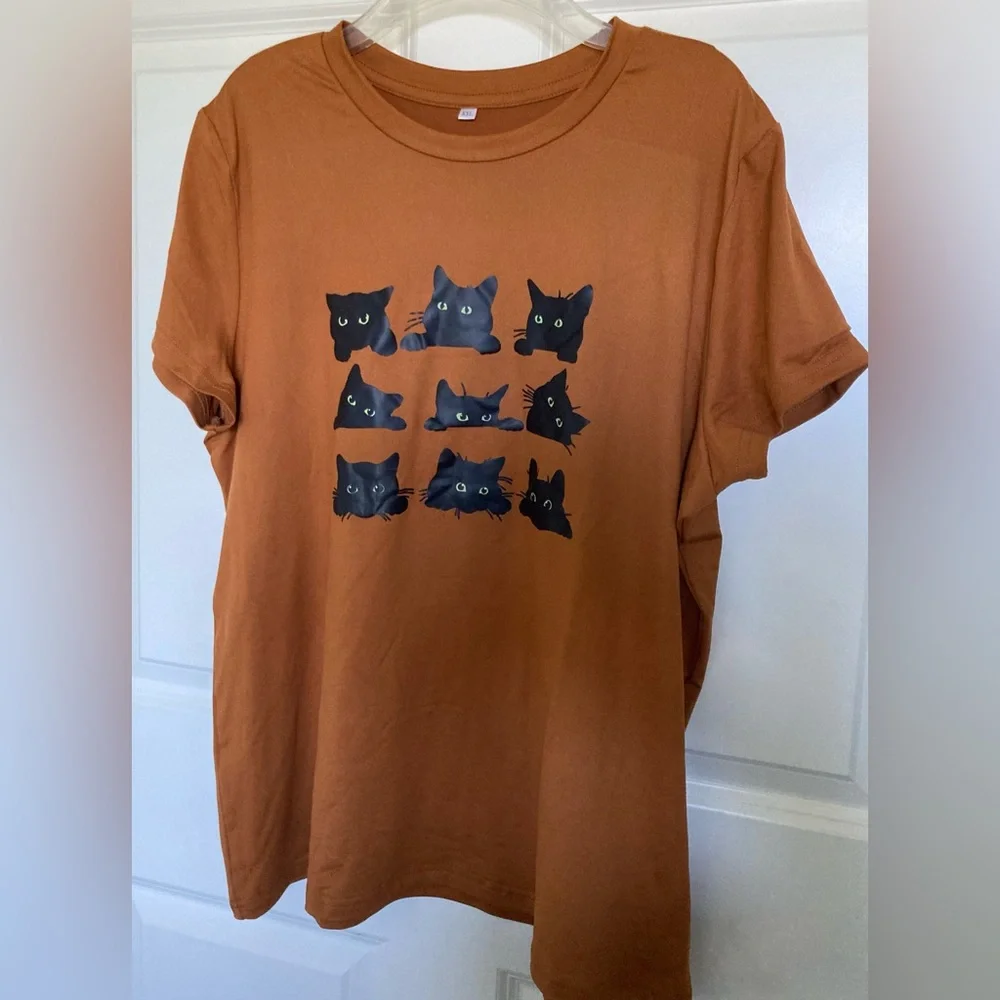 Cat Faces Tee Shirt Black Kittens Size XXL Brown Top NEW Cats! - Picture 2 of 3